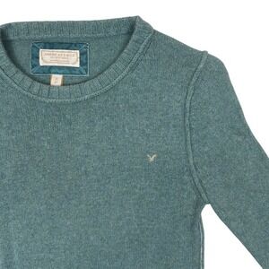 Vintage American Eagle Sweater Women's Small‎ Teal Wool Blend Ribbed Crew Y2K